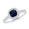 Angara Classic Cushion Blue Sapphire Engagement Ring With Diamond Halo In White Gold/medium To Rich Blue