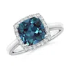 Angara Classic Cushion Lab-grown Alexandrite Halo Engagement Ring In White Gold/bluish Green Changing To Brownish Or Pinkish Purple