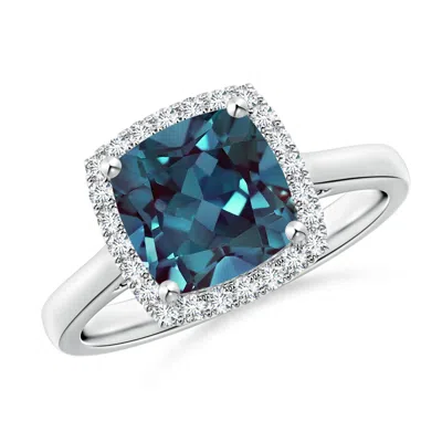 Angara Classic Cushion Lab-grown Alexandrite Halo Engagement Ring In Metallic