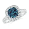 Angara Classic Cushion Lab-grown Alexandrite Ring With Diamond Halo In White Gold/bluish Green Changing To Brownish Or Pinkish Purple