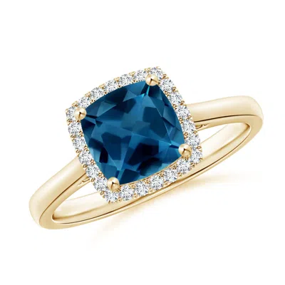 Angara Classic Cushion London Blue Topaz Halo Engagement Ring