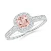 Angara Classic Cushion Morganite Ring With Diamond Halo In White Gold/peachy Pink