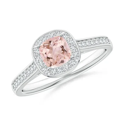 Angara Classic Cushion Morganite Ring With Diamond Halo In Metallic