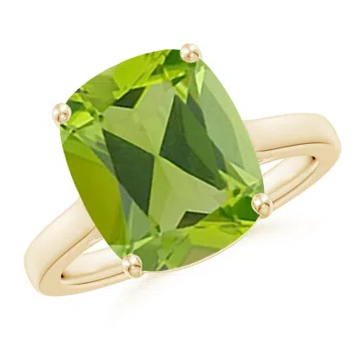 Angara Classic Cushion Peridot Solitaire Ring With Hidden Accents In Gold