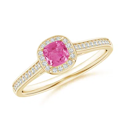 Angara Classic Cushion Pink Sapphire Ring With Diamond Halo In Gold
