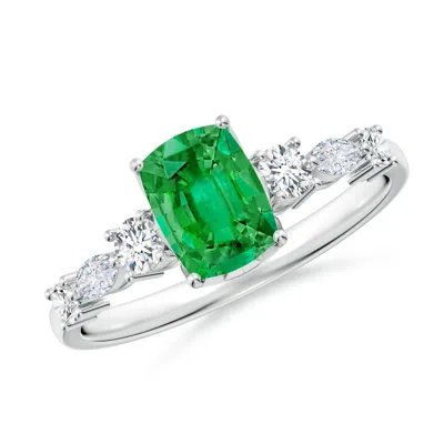 Angara Classic Cushion Rectangular Emerald Side Stone Engagement Ring In Green