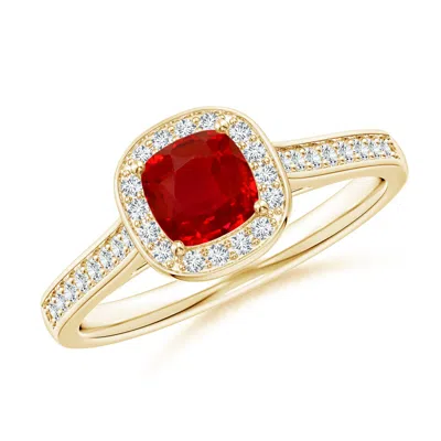 Angara Classic Cushion Ruby Ring With Diamond Halo In Gold