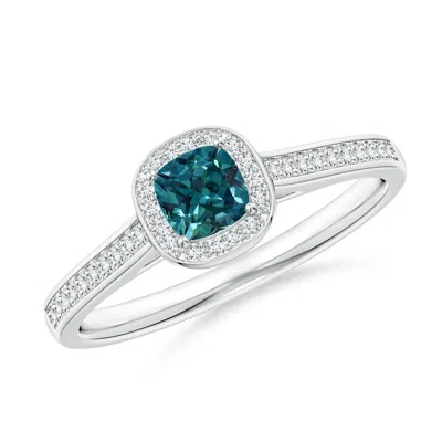 Angara Classic Cushion Teal Montana Sapphire Ring With Diamond Halo In Metallic