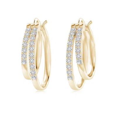 Angara Classic Diamond Studded Double Hoop Earrings In Gold