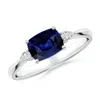 Angara Classic East-west Cushion Rectangular Blue Sapphire Side Stone Engagement Ring In Platinum/medium To Rich Blue