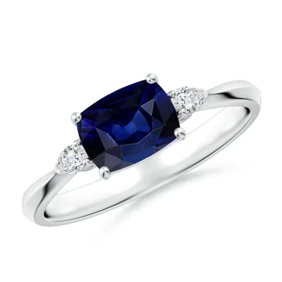 Angara Classic East-west Cushion Rectangular Blue Sapphire Side Stone Engagement Ring