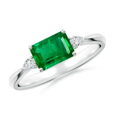 Angara Classic East-west Emerald-cut Emerald Side Stone Engagement Ring In Green