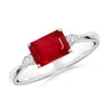 Angara Classic East-west Emerald-cut Ruby Side Stone Engagement Ring In White Gold/medium Red