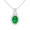 Angara Classic Emerald And Diamond Halo Pendant In White Gold/rich Medium Green
