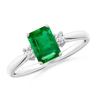 Angara Classic Emerald-cut Emerald & Round Diamond Three Stone Ring