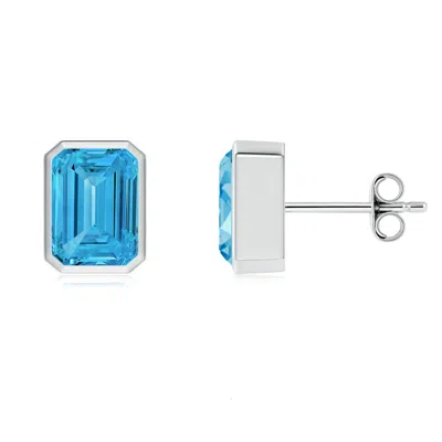 Angara Classic Emerald-cut Lab-grown Fancy Intense Blue Diamond Solitaire Stud Earrings In Animal Print