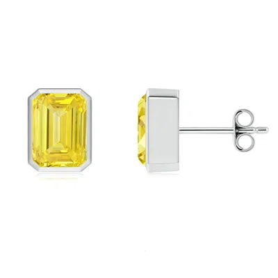 Angara Classic Emerald-cut Lab-grown Fancy Intense Yellow Diamond Solitaire Stud Earrings In Metallic