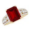 Angara Classic Emerald-cut Lab-grown Ruby Split Shank Engagement Ring With Accents In Yellow Gold/deep Rich Red