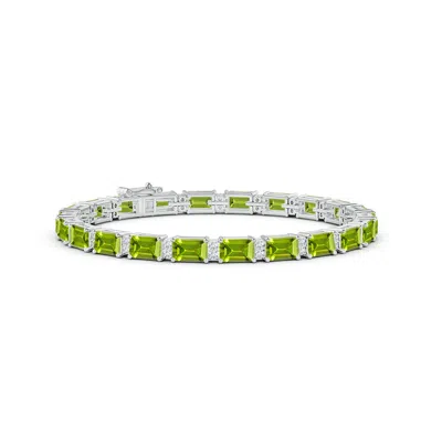 Angara Classic Emerald-cut Peridot Bracelet With Diamonds In Green