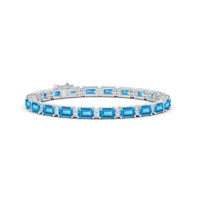 Angara Classic Emerald-cut Swiss Blue Topaz Bracelet With Diamonds In Metallic