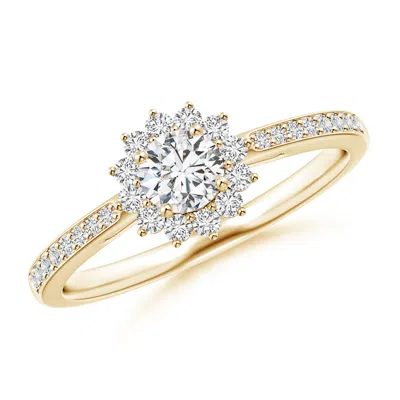 Angara Classic Floral Halo Round Diamond Ring With Accents In Gold