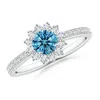 Angara Classic Floral Halo Round Lab-grown Fancy Intense Blue Diamond Ring With Accents In White Gold/fancy Intense