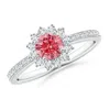 Angara Classic Floral Halo Round Lab-grown Fancy Intense Pink Diamond Ring With Accents In White Gold/fancy Intense