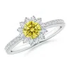Angara Classic Floral Halo Round Lab-grown Fancy Intense Yellow Diamond Ring With Accents In White Gold/fancy Intense