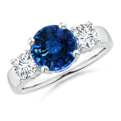 Angara Classic Gia Certified Blue Sapphire Three Stone Ring With Diamonds In Metallic