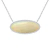 Angara Classic Gia Certified Oval Opal East-west Necklace With Halo In White Gold/milky With High Play Of Colour