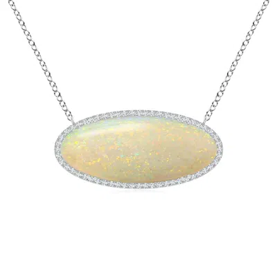 Angara Classic Gia Certified Oval Opal East-west Necklace With Halo In Yellow