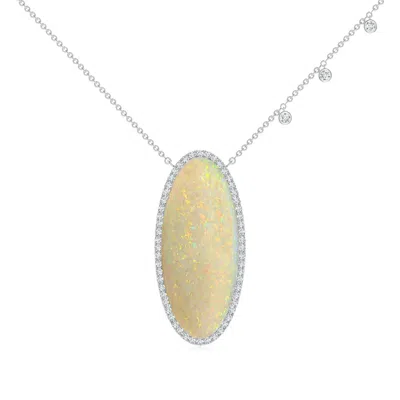 Angara Classic Gia Certified Oval Opal Halo Necklace In Yellow