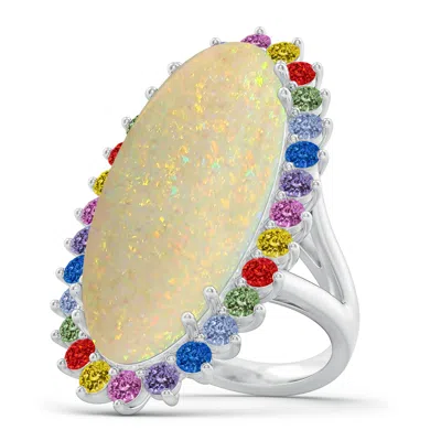 Angara Classic Gia Certified Oval Opal Multi-color Halo Ring