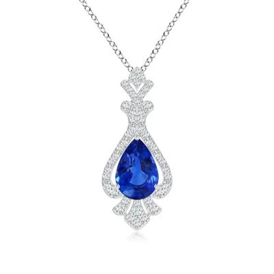 Angara Classic Gia Certified Pear-shaped Blue Sapphire Pendant With Diamond Halo