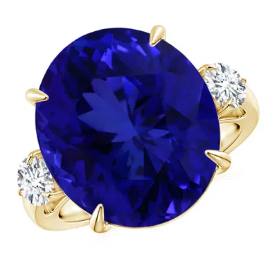 Angara Classic Gia Certified Tanzanite Three Stone Ring With Diamond In Gold