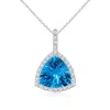 Angara Classic Gia Certified Trillion Concave-cut Swiss Blue Topaz Halo Pendant In White Gold/swiss Blue
