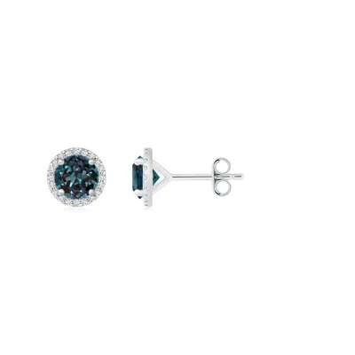 Angara Classic Lab-grown Alexandrite And Diamond Halo Stud Earrings In Blue
