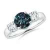 Angara Classic Lab-grown Alexandrite And Diamond Three Stone Ring In White Gold/bluish Green Changing To Brownish Or Pinkish Purple