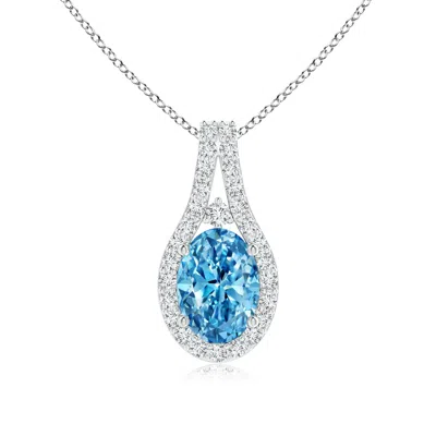 Angara Classic Lab-grown Fancy Intense Blue And White Diamond Halo Pendant In Metallic