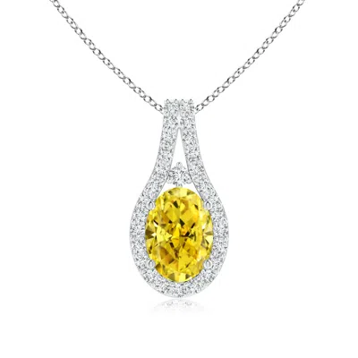 Angara Classic Lab-grown Fancy Intense Yellow And White Diamond Halo Pendant In Metallic