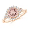 Angara Classic Morganite Engagement Ring With Floral Halo In Rose Gold/peachy Pink