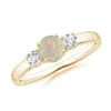 Angara Classic Opal And Diamond Three Stone Engagement Ring In Yellow Gold/milky With High Play Of Colour