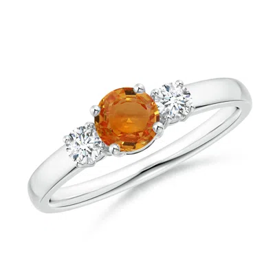 Angara Classic Orange Sapphire Three Stone Ring With Diamonds In Metallic