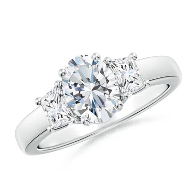 Angara Classic Oval And Trapezoid Lab-grown Diamond Three Stone Engagement Ring In Metallic