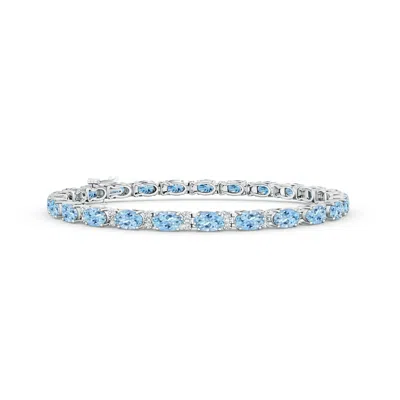 Angara Classic Oval Aquamarine And Diamond Tennis Bracelet In Metallic