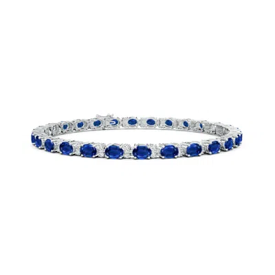 Angara Classic Oval Blue Sapphire And Diamond Tennis Bracelet In Green