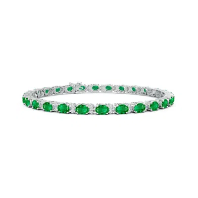 Angara Classic Oval Emerald And Diamond Tennis Bracelet In Metallic