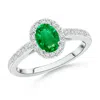 Angara Classic Oval Emerald Halo Ring With Diamond Accents In White Gold/rich Medium Green