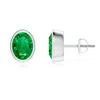 Angara Classic Oval Emerald Solitaire Stud Earrings In White Gold/rich Medium Green