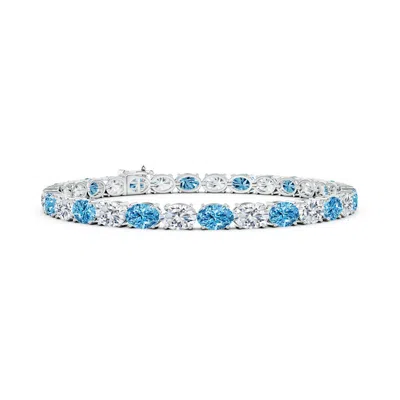 Angara Classic Oval Fancy Intense Blue And White Diamond Tennis Link Bracelet